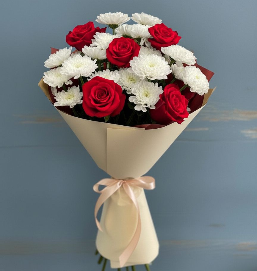 Букет цветов из: Розы и Хризантемы в Новкусе-Артезиане