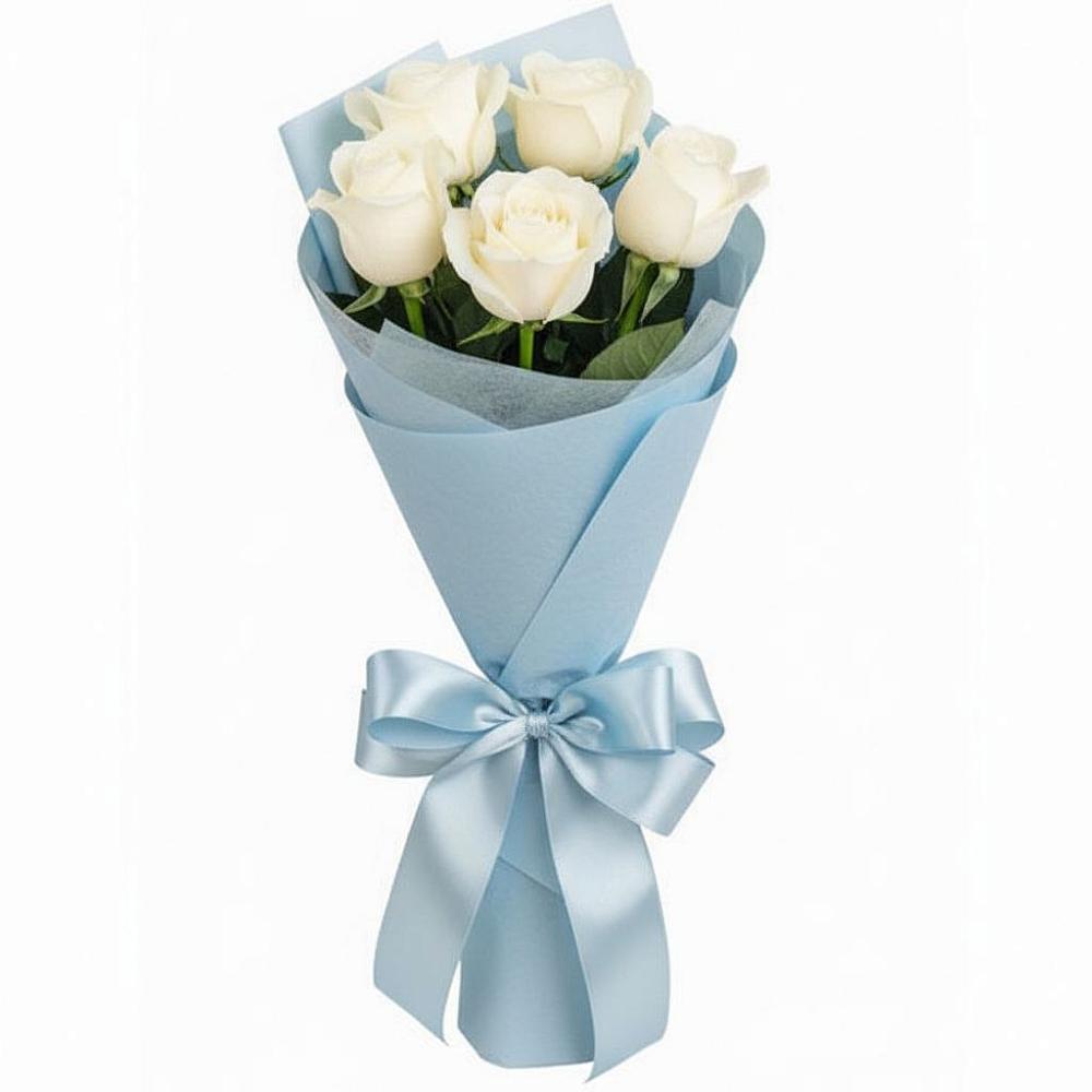 Букет 5 Белых роз Проуд в Новкусе-Артезиане