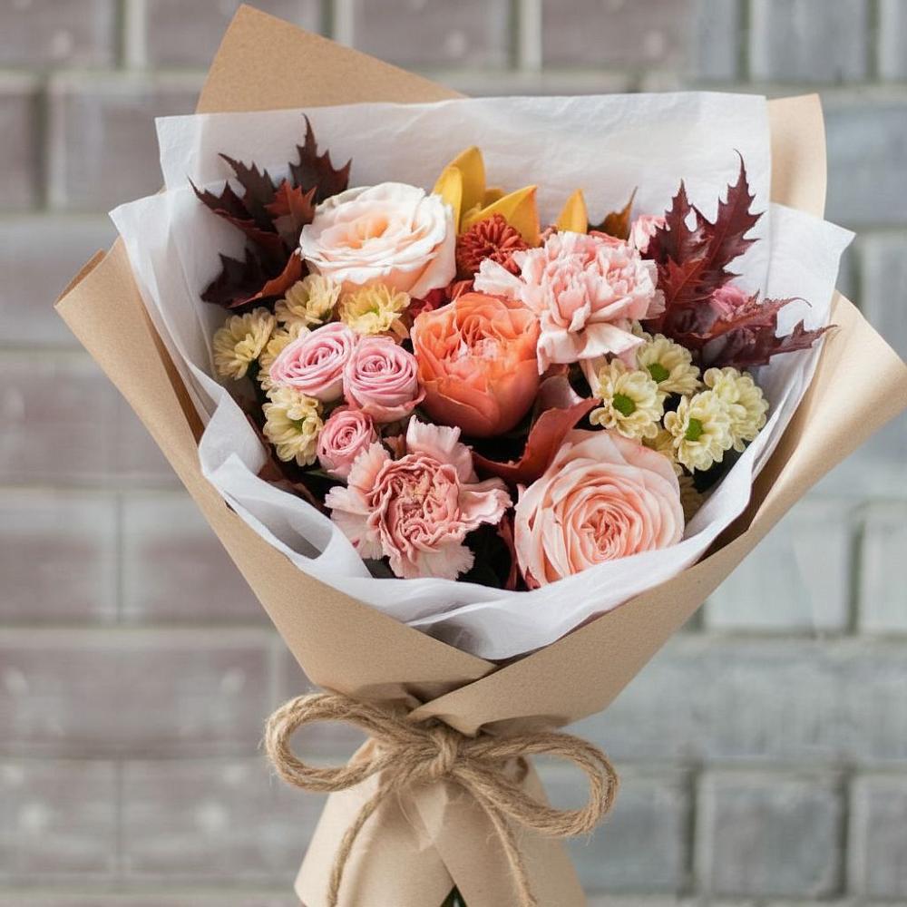 Букет цветов из: Гвоздики, Хризантемы и Розы в Новкусе-Артезиане