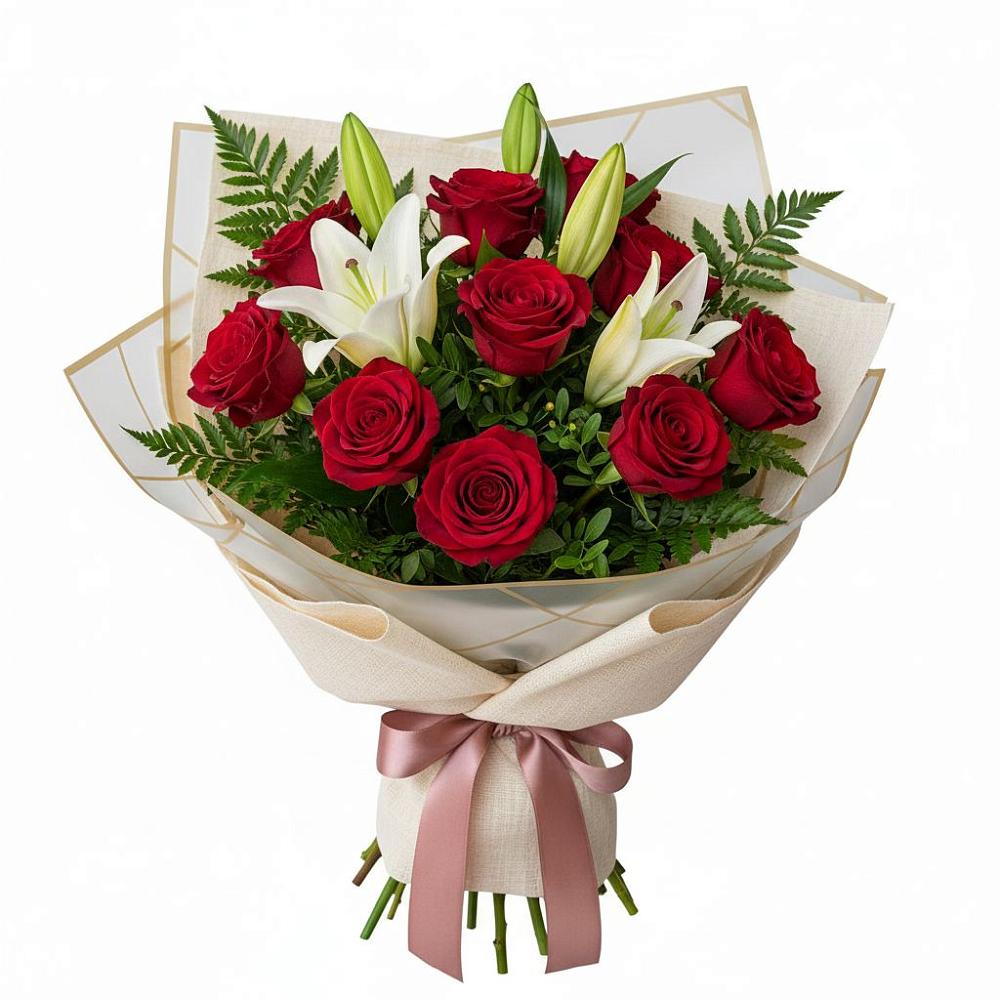 Букет цветов из: Лилии и Розы в Новкусе-Артезиане