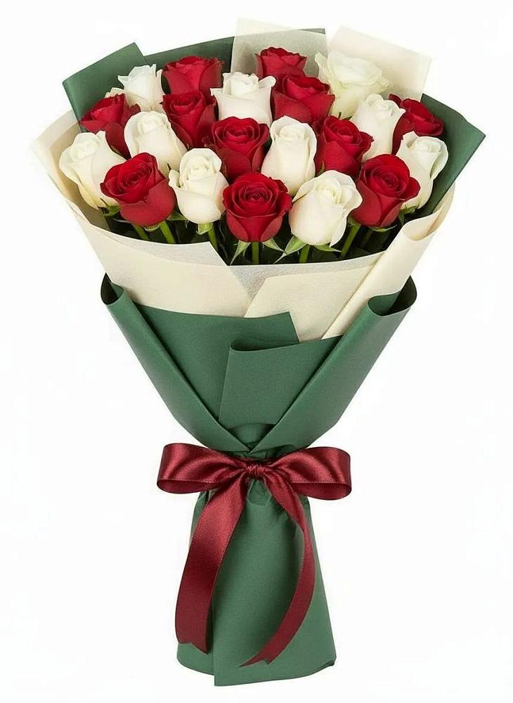 Букет Микс из красных и белых роз в Новкусе-Артезиане