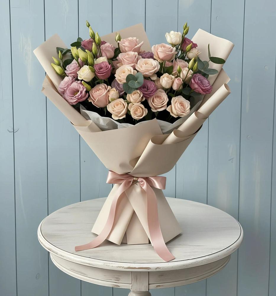 Букет цветов из: Розы и Лизиантусы в Новкусе-Артезиане